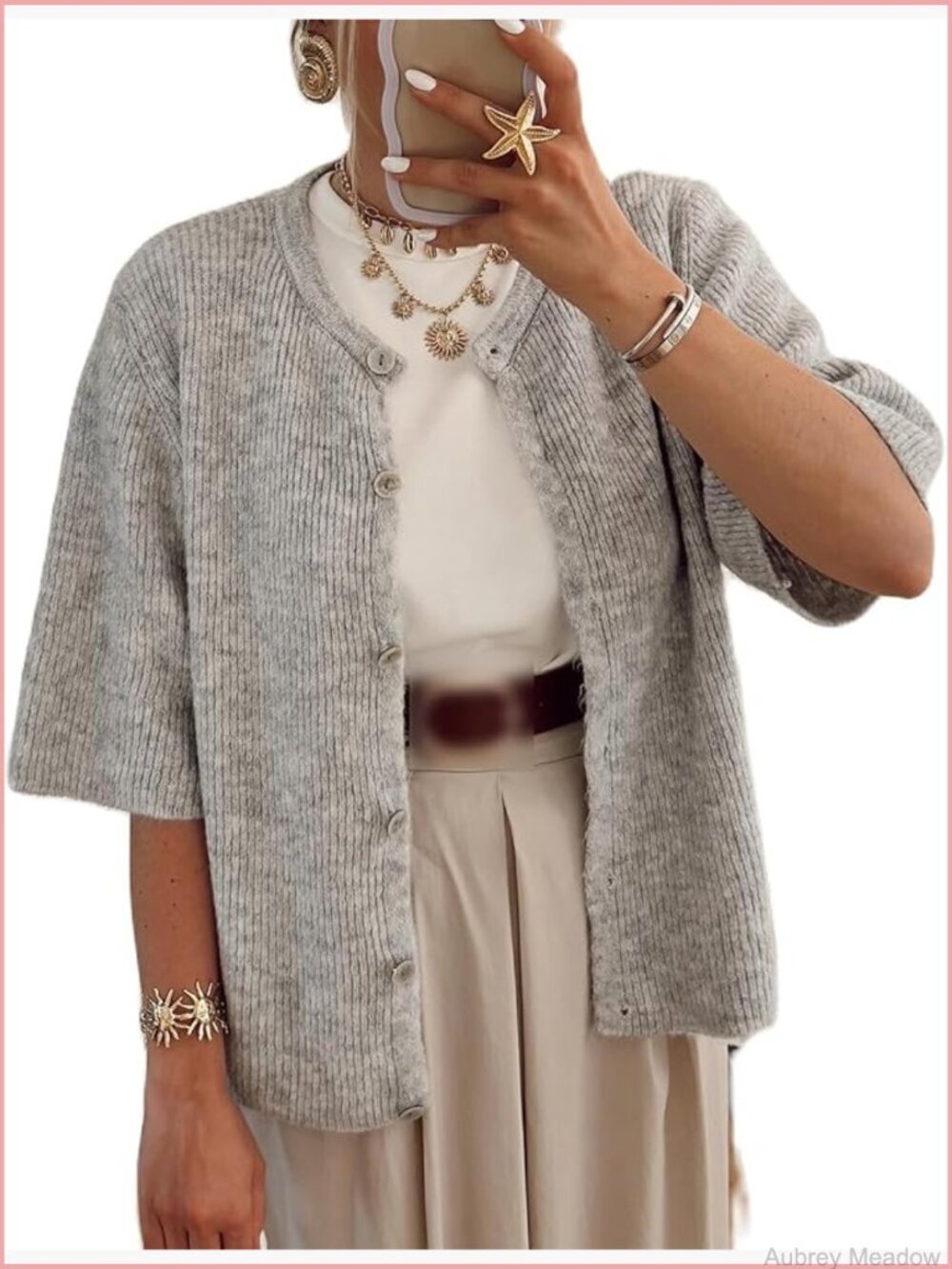 Women's Short Sleeve Cropped Cardigan Sweater with Pockets